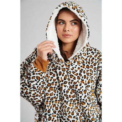 Loungeable Womens Sherpa Lined Fleece Poncho - Leopard
