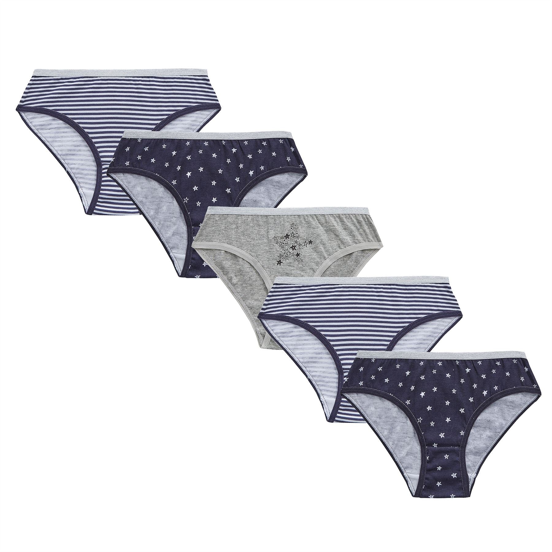 4Kidz Girls Briefs 5 Pack - Stars/Stripes (7-13 Years) 4Kidz