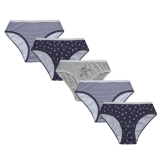 4Kidz Girls Briefs 5 Pack - Stars/Stripes (7-13 Years)