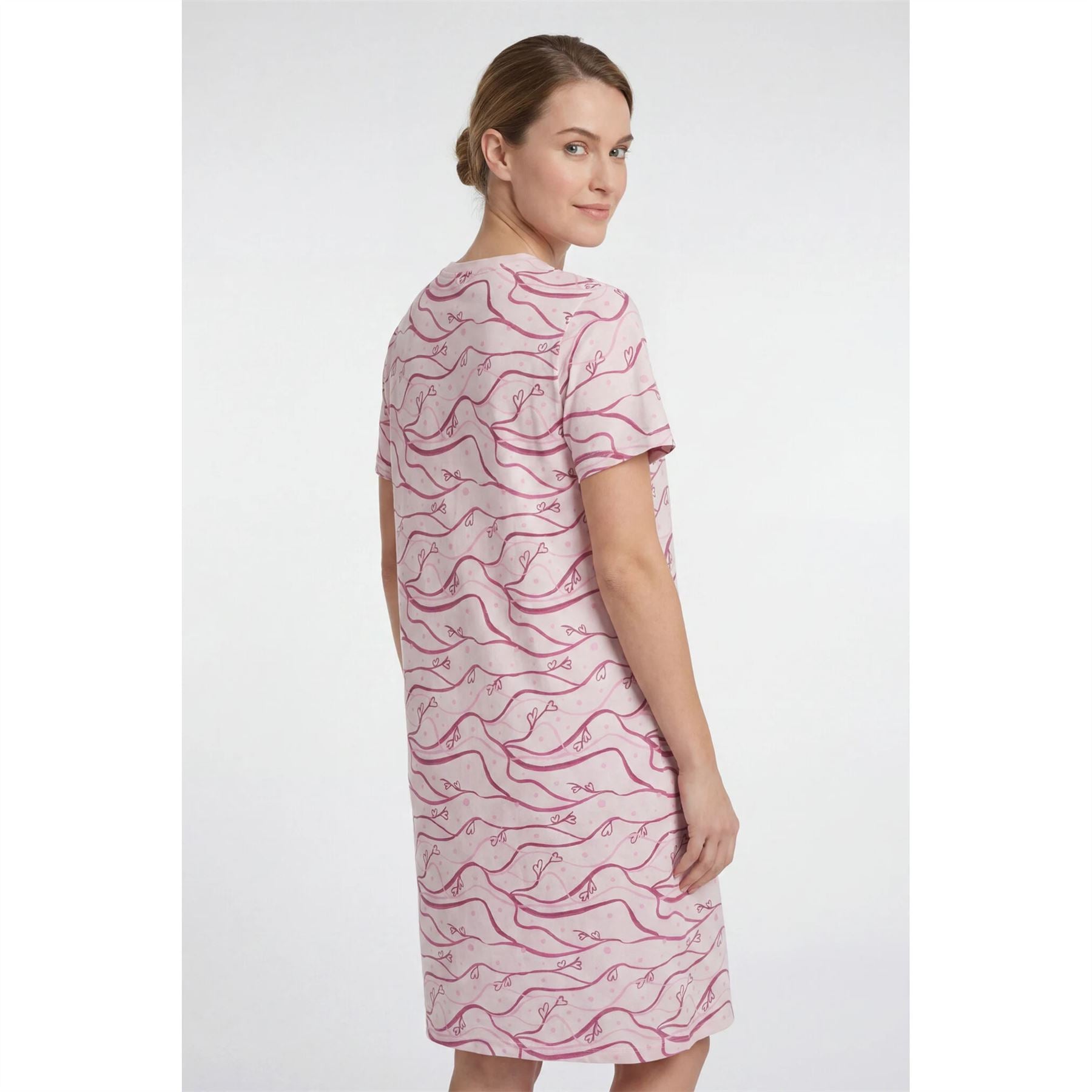 Gaubert Womens Heart Print Short Sleeve Nightdress - Pink Gaubert