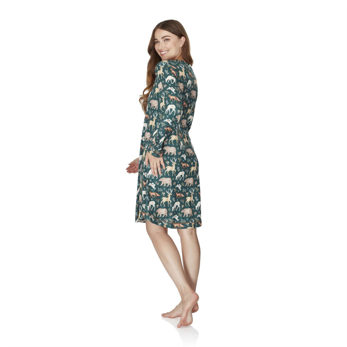 Wysteria Lane Womens Jersey Knit Long Sleeve Nightdress - Green Wysteria Lane