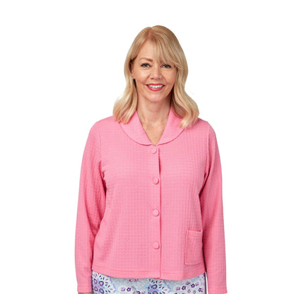 Marlon Button Through Waffle Bedjacket - Pink