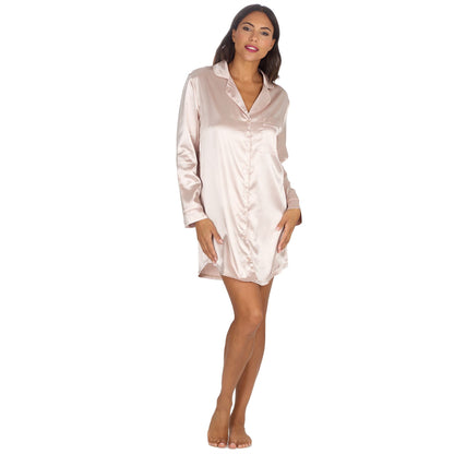Slumber Party Womens Satin Nightshirt - Champagne