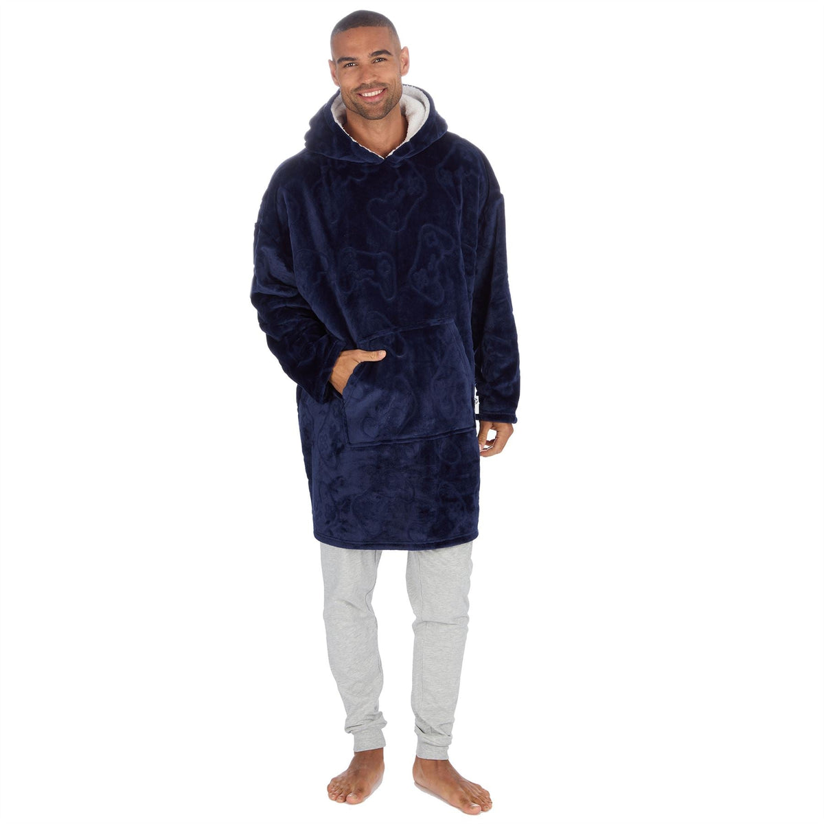 Huggable Hoodie Mens Embossed Gamer Fleece Oversized Hoodie - Navy Huggable Hoodie