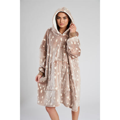 Loungeable Womens Animal Print Fleece Poncho - Taupe