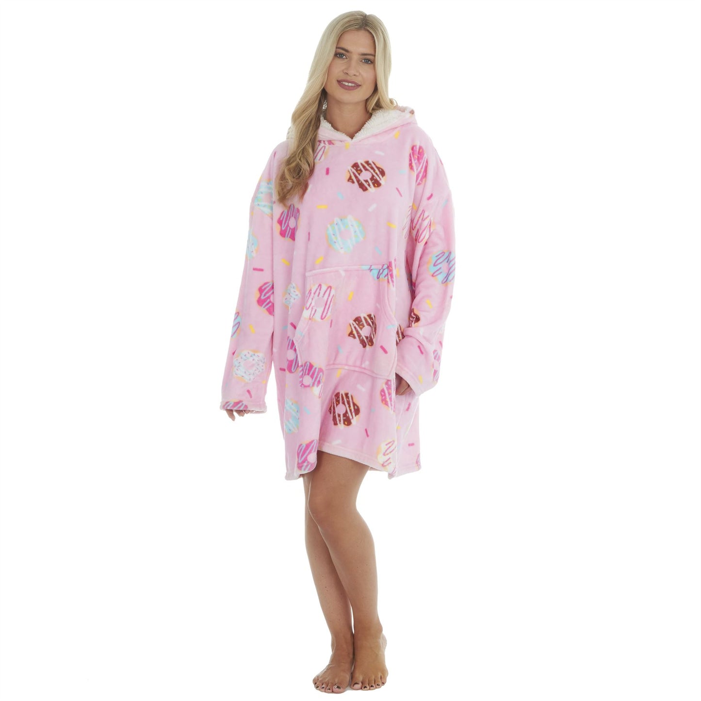 Slumber Party Womens Oversized Fleece Donut Hoodie - Pink
