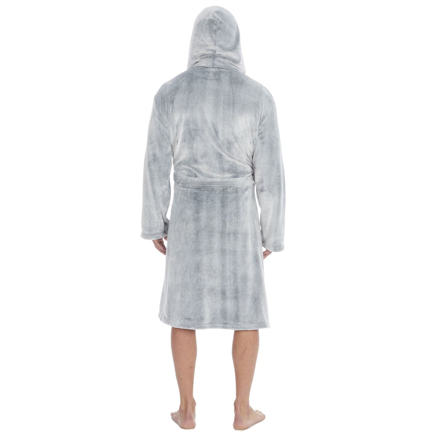 Cargo Bay Mens Frosted Flannel Fleece Hooded Robe - Grey