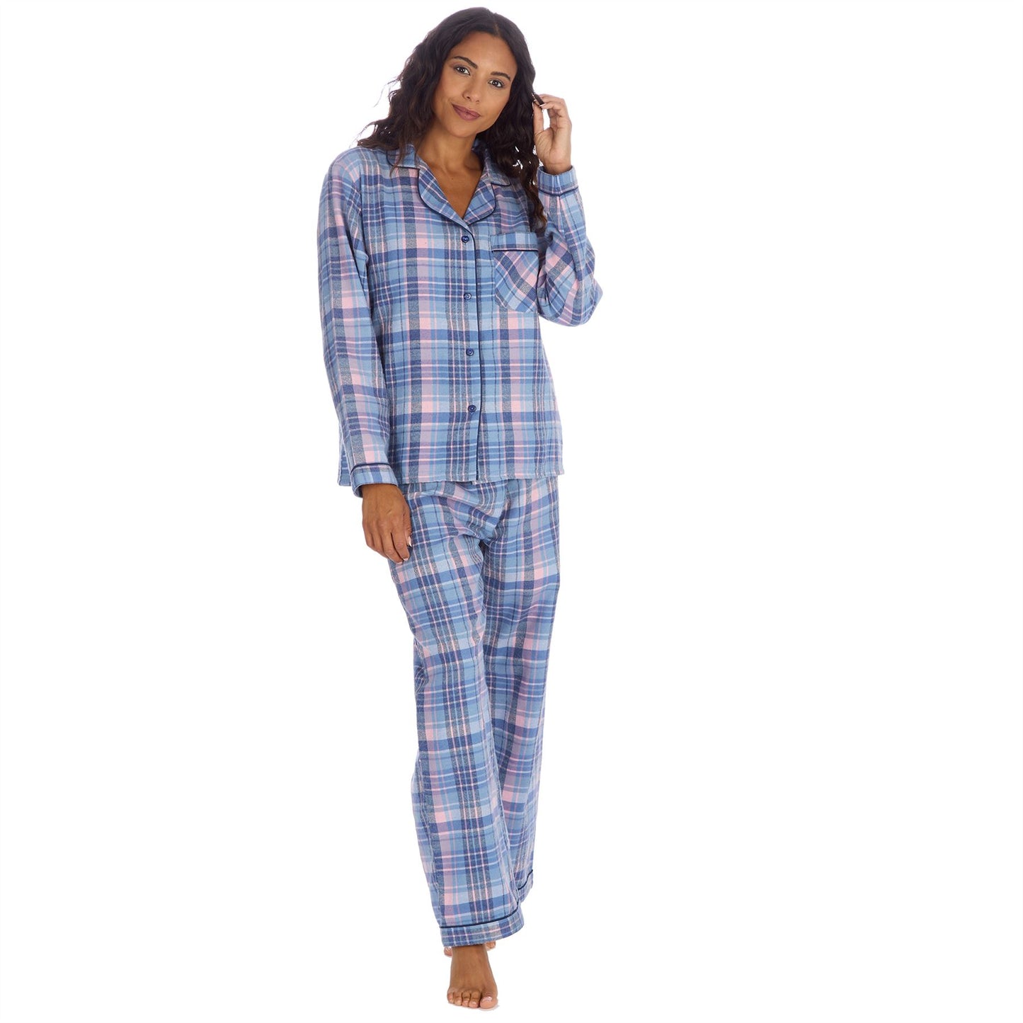 Slumber Party Womens Yarn Dyed Flannel Pyjamas - Denim