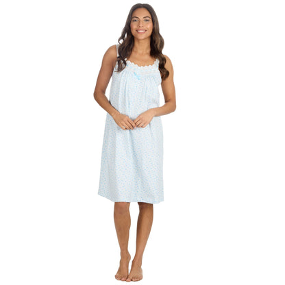Cottonique Sleeveless Pastel Spot Nightdress - Blue Cottonique