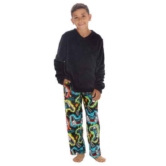 Cargo Bay Kids Fleece Gamer Pyjamas - Black/Multi