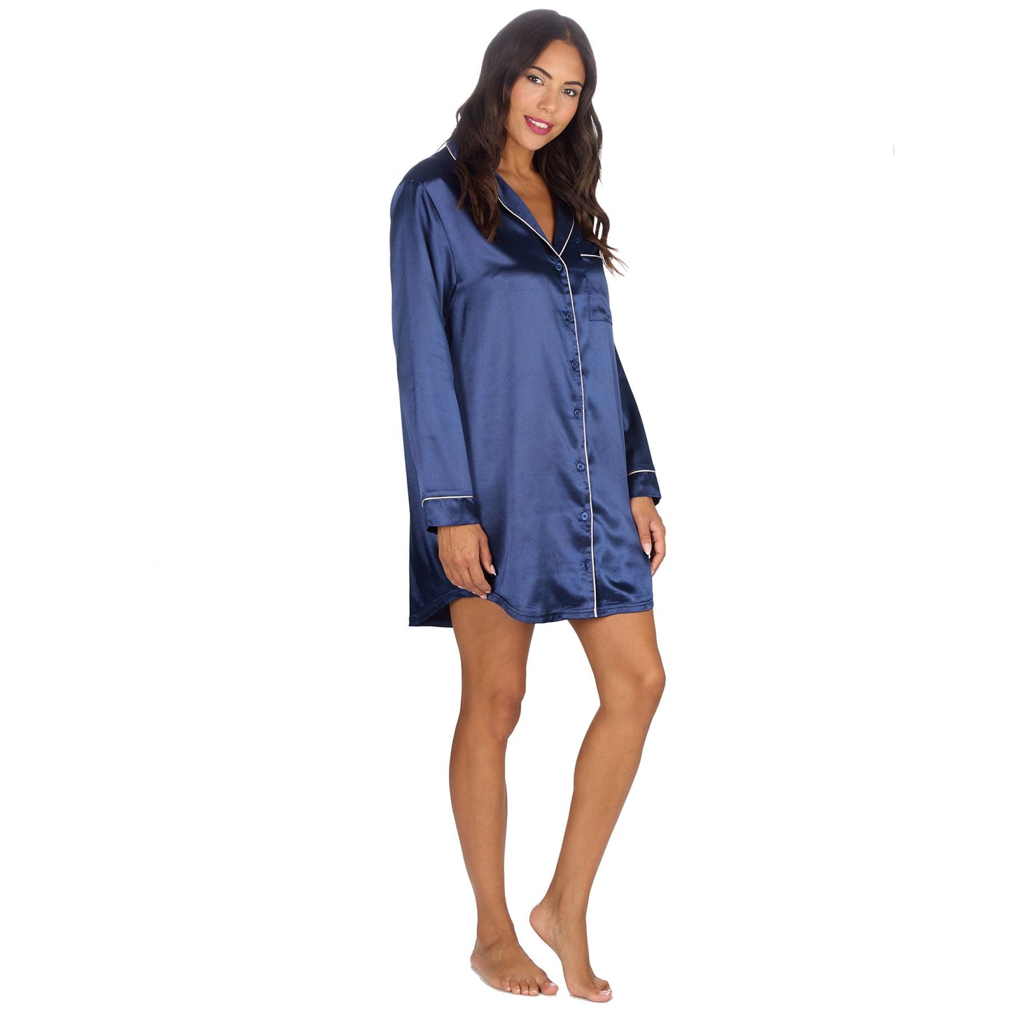 Slumber Party Womens Satin Nightshirt - Navy