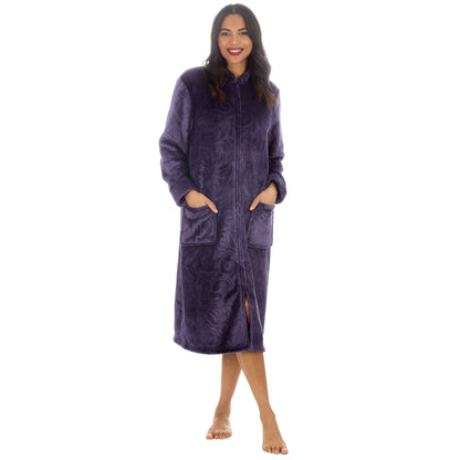 Countess Christie Womens Embossed Fleece Zip Robe - Purple