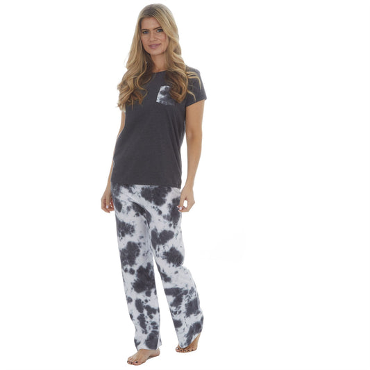 Slumber Party Womens Tie Dye Pyjamas - Charcoal