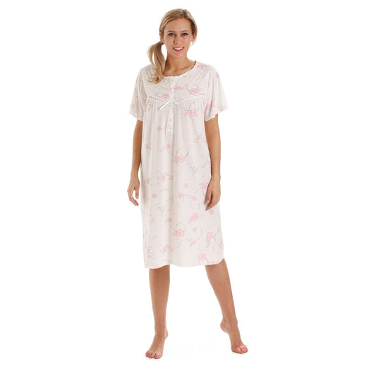 Lady Olga Womens Floral Jersey Short Sleeve Nightdress - Pink