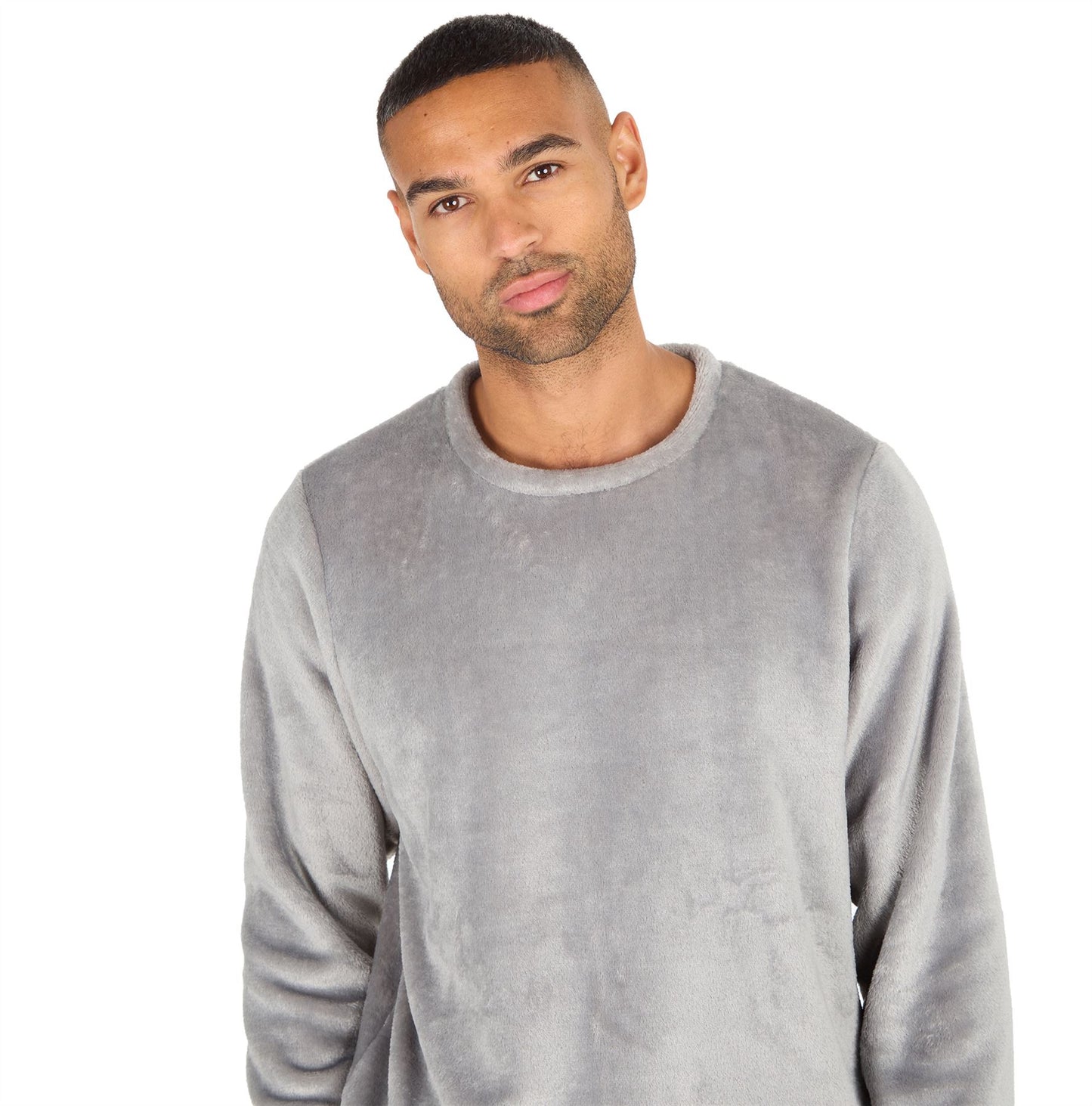 Cargo Bay Mens Fleece Pyjamas - Grey/Navy Check