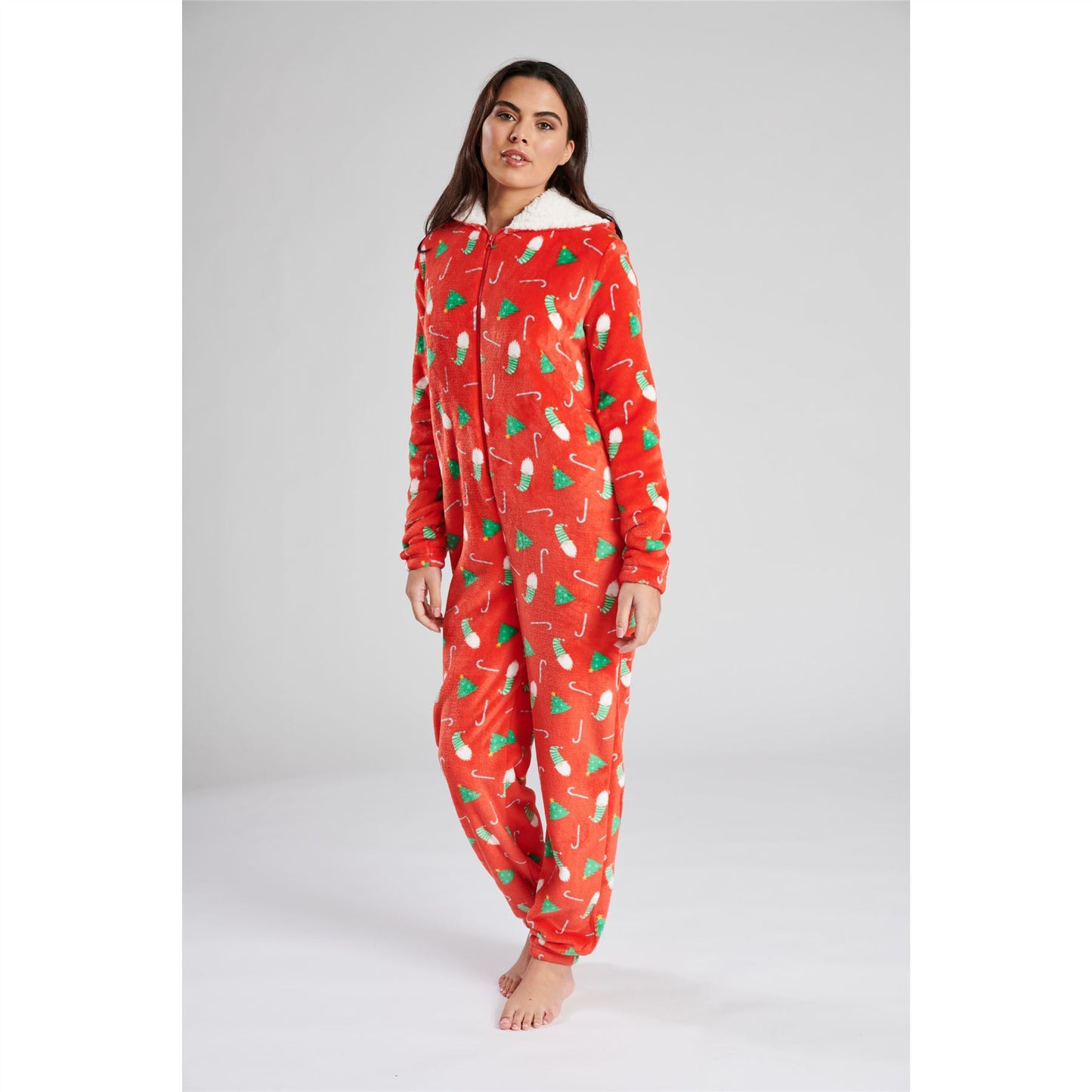 Loungeable Womens Christmas Print Fleece Onesie - Red