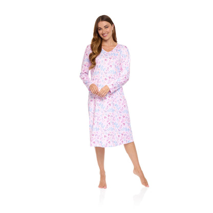 La Marquise Womens 'Berried Treasure' Long Sleeve Jersey Nightdress - Pink La Marquise