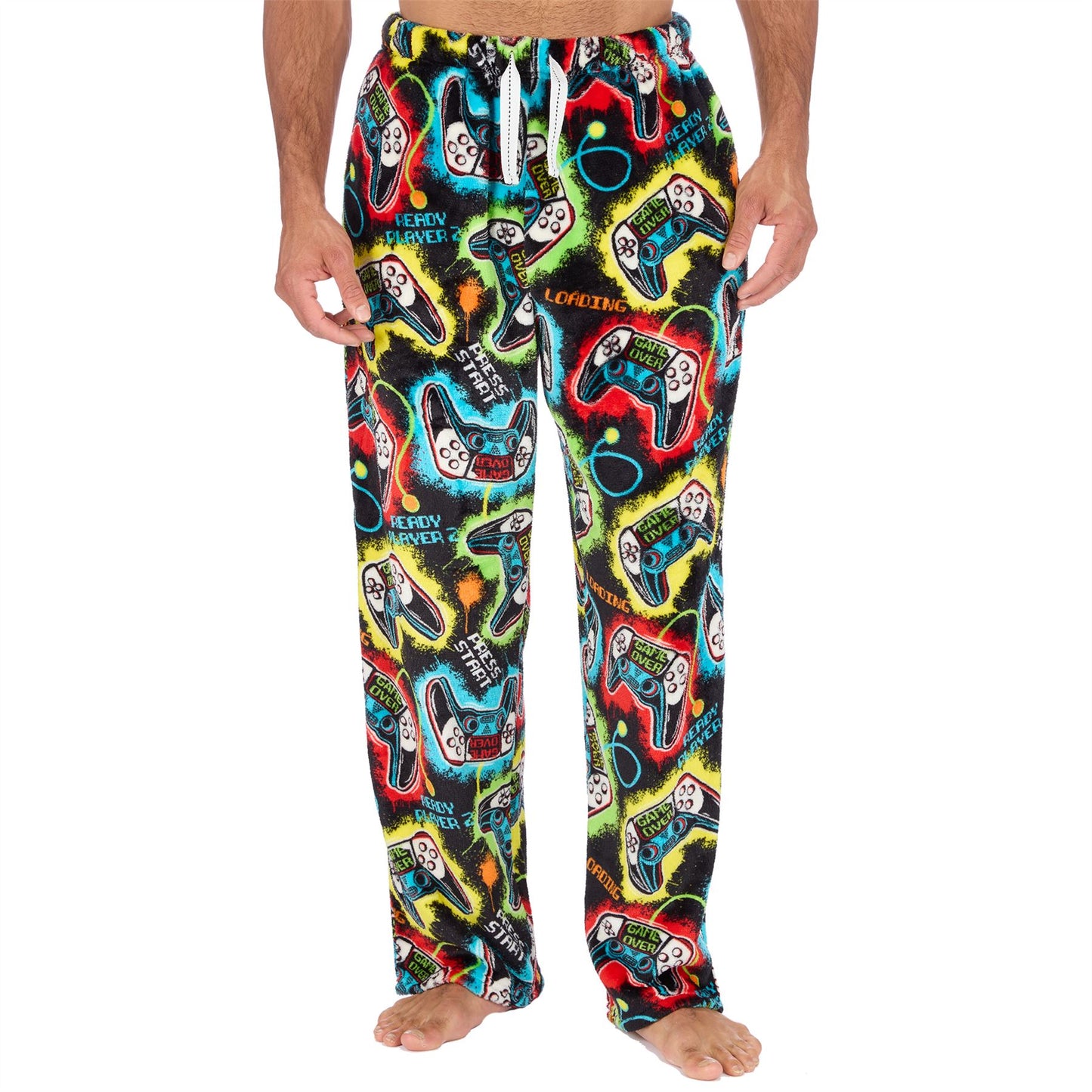 Cargo Bay Mens Fleece Lounge Pants - Black/Gamer Print