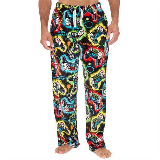 Cargo Bay Mens Fleece Lounge Pants - Black/Gamer Print