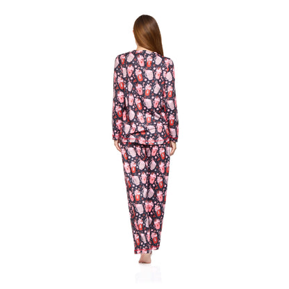 La Marquise Womens Jersey Knit Hot Chocolate Pyjamas - Black
