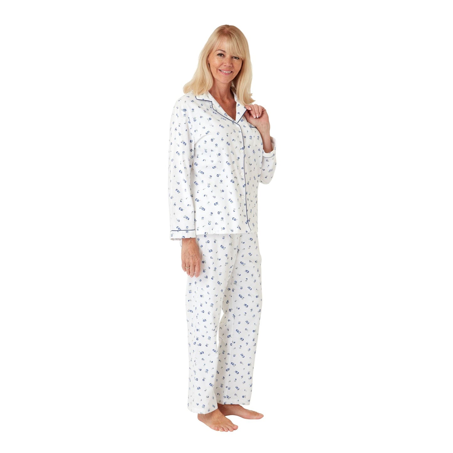 Marlon Womens Floral Brushed Cotton Pyjama Set - Ocean Blue
