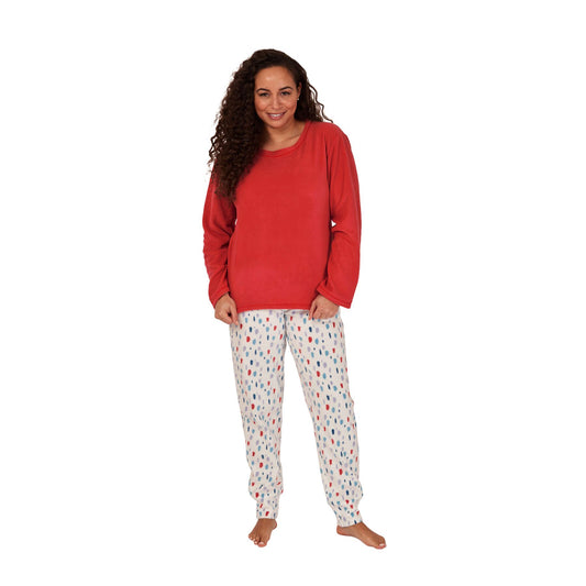 Indigo Sky Womens Splat Spot Fleece Pyjama Set - Spice Red
