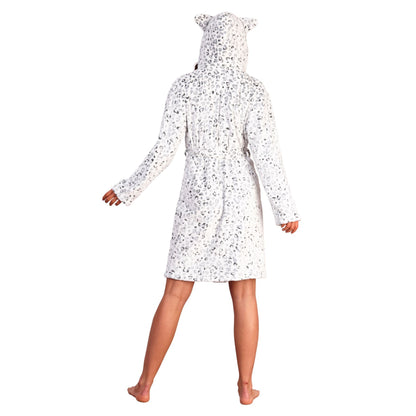 Loungeable Womens Luxury Snow Leopard Flannel Fleece Robe