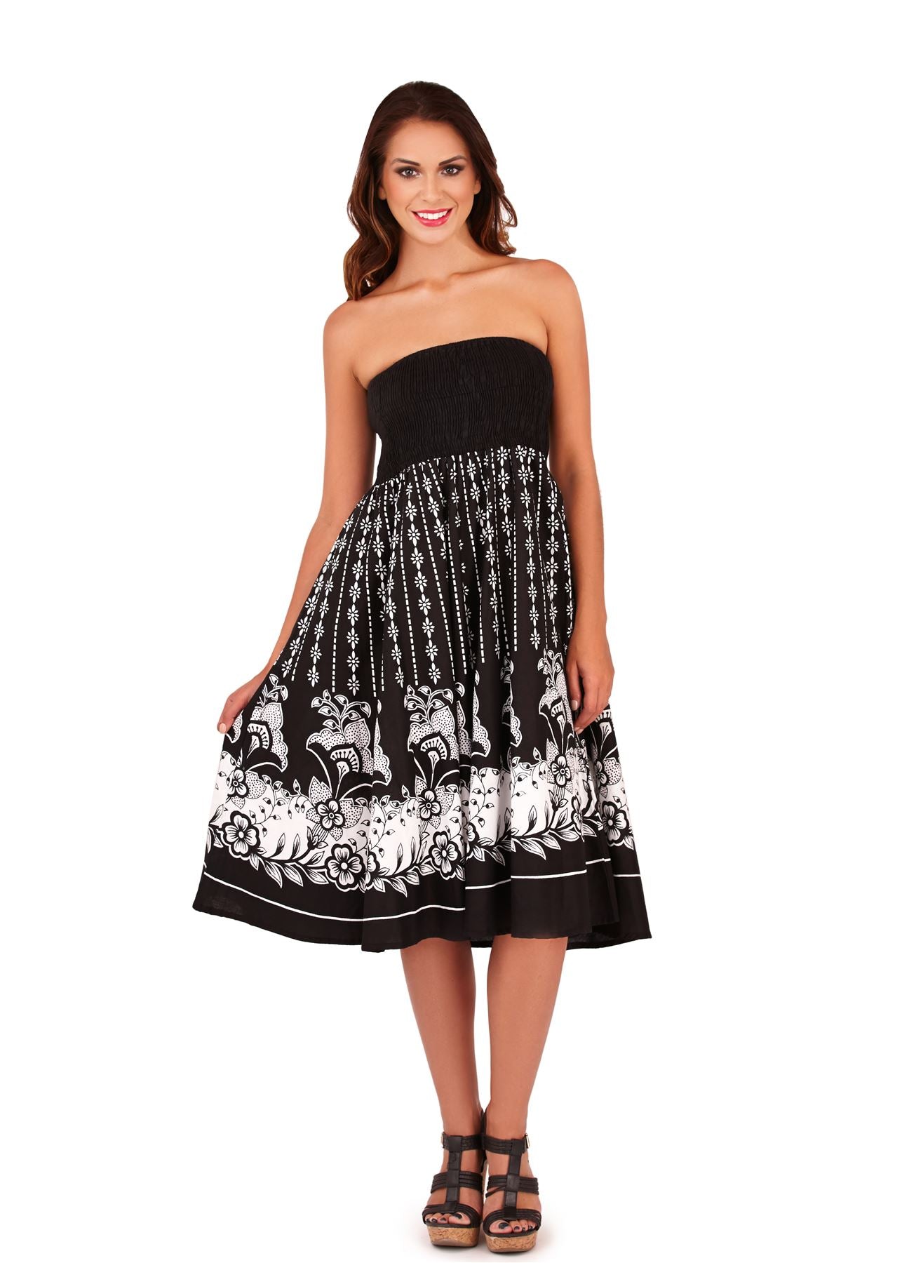 Pistachio Dotty Floral 2 in 1 Cotton Dress/Skirt - Black