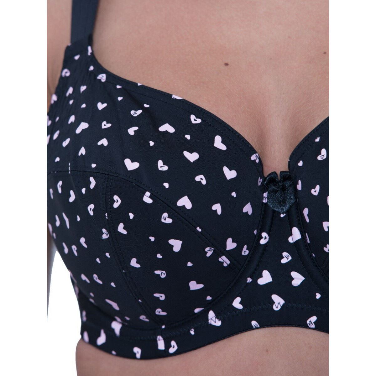 Gemm Full Cup Heart Print Bra - Black/Pink