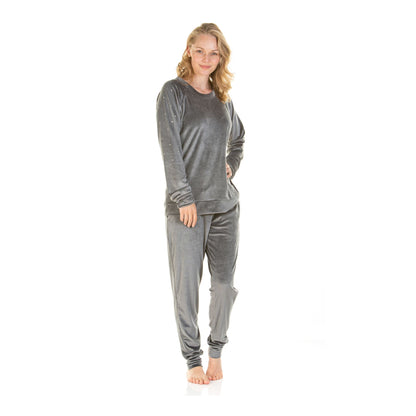 La Marquise Womens Velour Lounge Diamond Shoulder Pyjamas - Charcoal