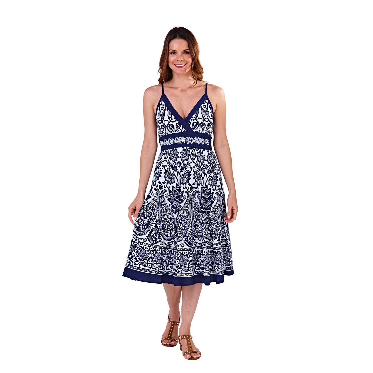 Pistachio Lotus Flower Crossover Dress - Navy