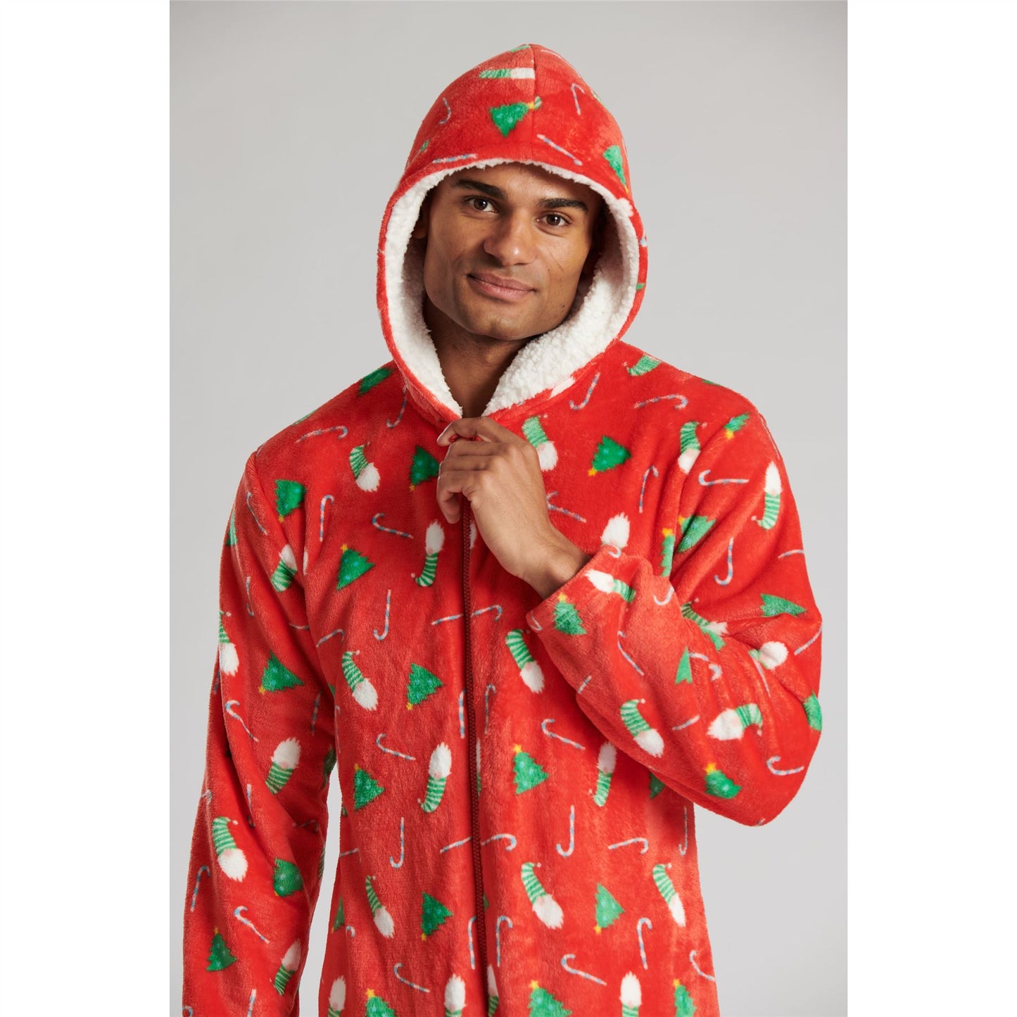 Loungeable Mens Christmas Print Fleece Onesie - Red