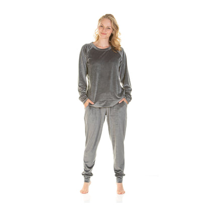 La Marquise Womens Velour Lounge Diamond Shoulder Pyjamas - Charcoal