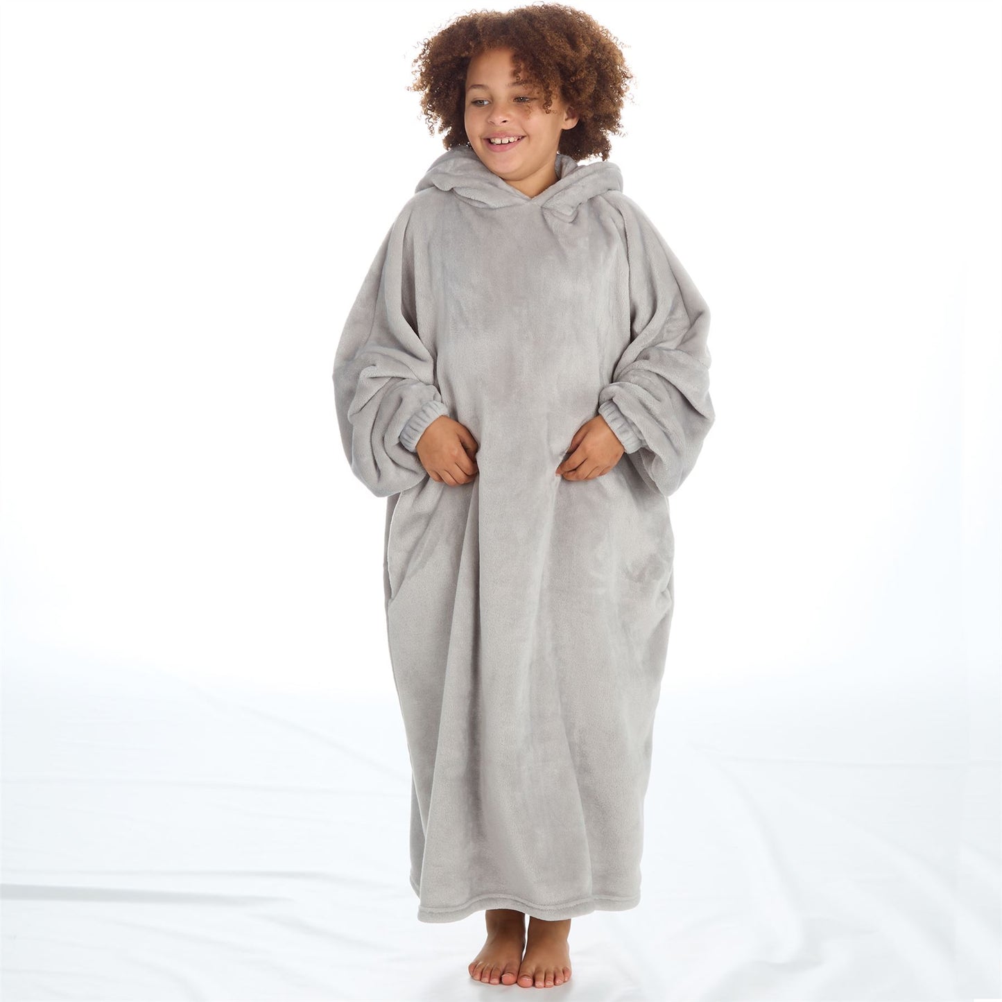 Slumber Party Kids Fleece Longline Hooded Poncho - Grey