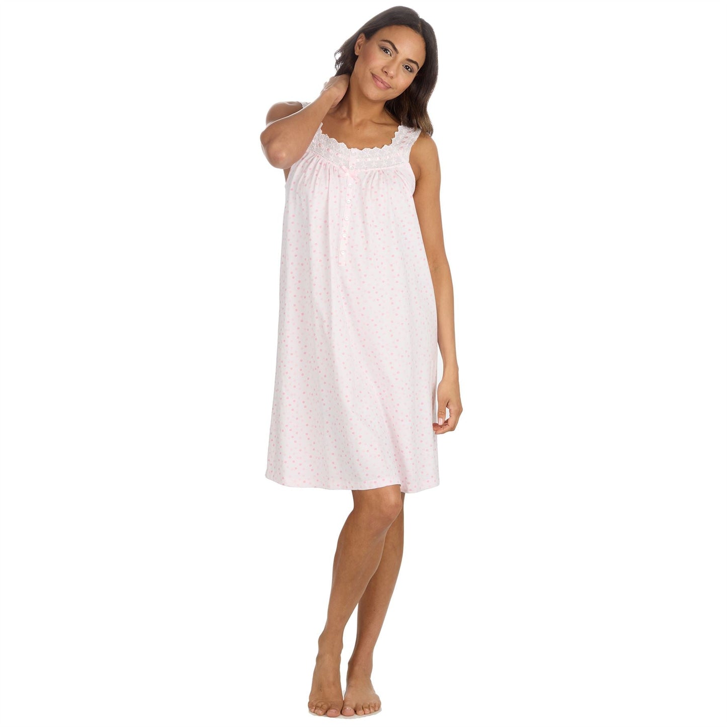 Cottonique Sleeveless Pastel Spot Nightdress - Pink Cottonique