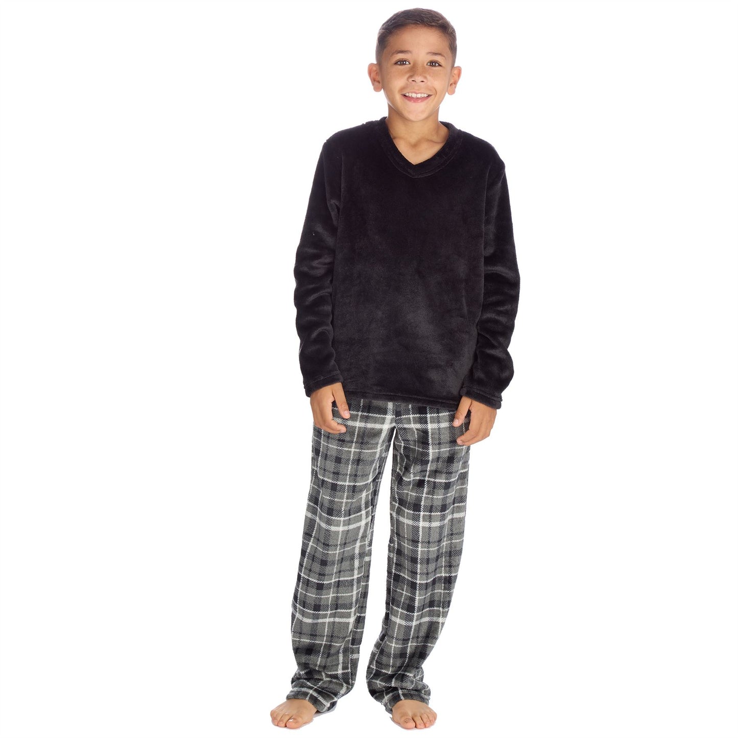 Cargo Bay Kids Fleece Pyjamas - Black/Grey Check