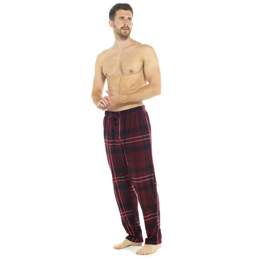 Foxbury Mens Check Fleece Lounge Pants - Red
