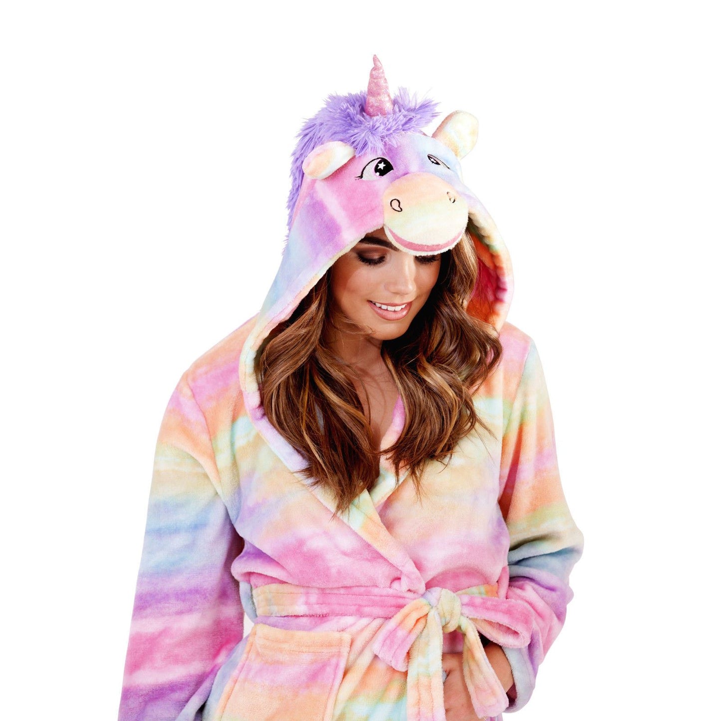 Loungeable Womens Unicorn Hooded Robe - Rainbow