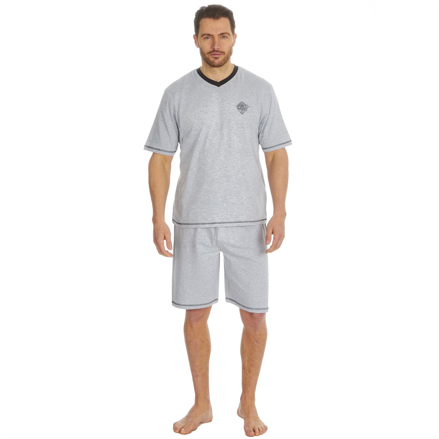 Cargo Bay Mens V Neck Top/Short Pyjamas - Grey/Charcoal