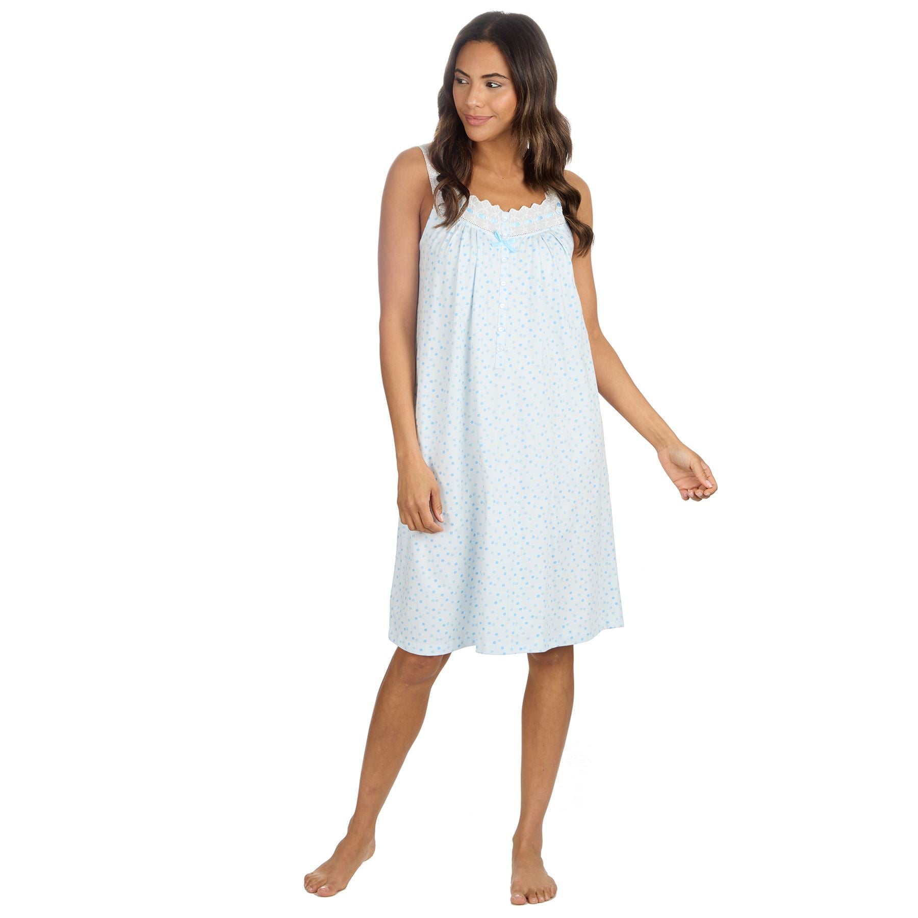Cottonique Sleeveless Pastel Spot Nightdress - Blue Cottonique