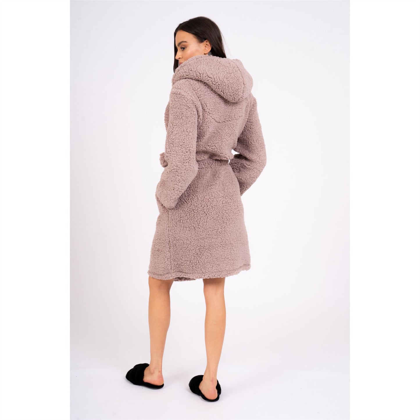 Loungeable Womens Sherpa Fleece Hooded Robe - Taupe