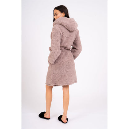 Loungeable Womens Sherpa Fleece Hooded Robe - Taupe