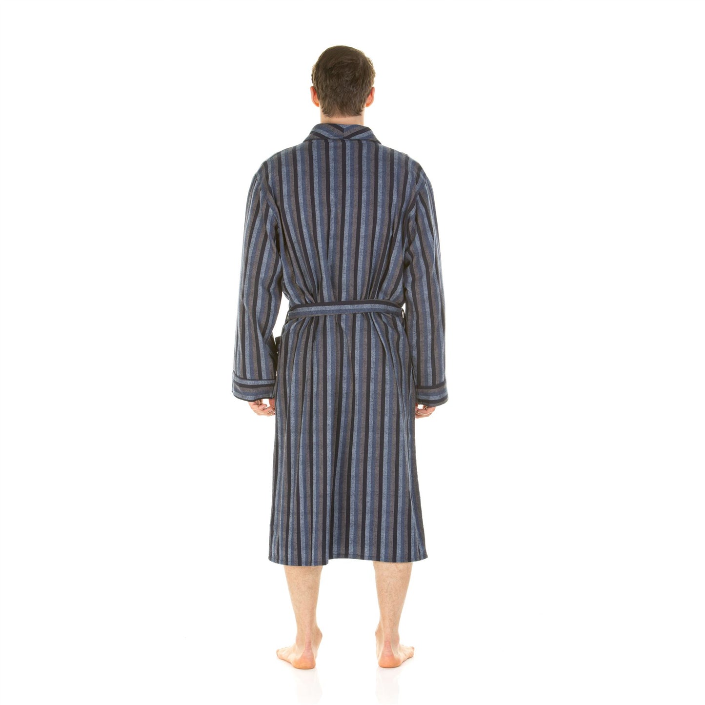 Haigman Mens Brushed Cotton Robe - Blue Stripe