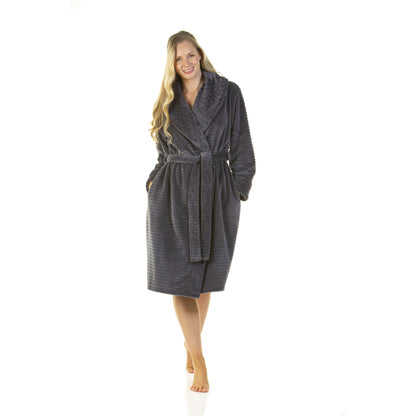 Wysteria Lane Womens Cut-Out Shawl Collar Fleece Robe - Charcoal