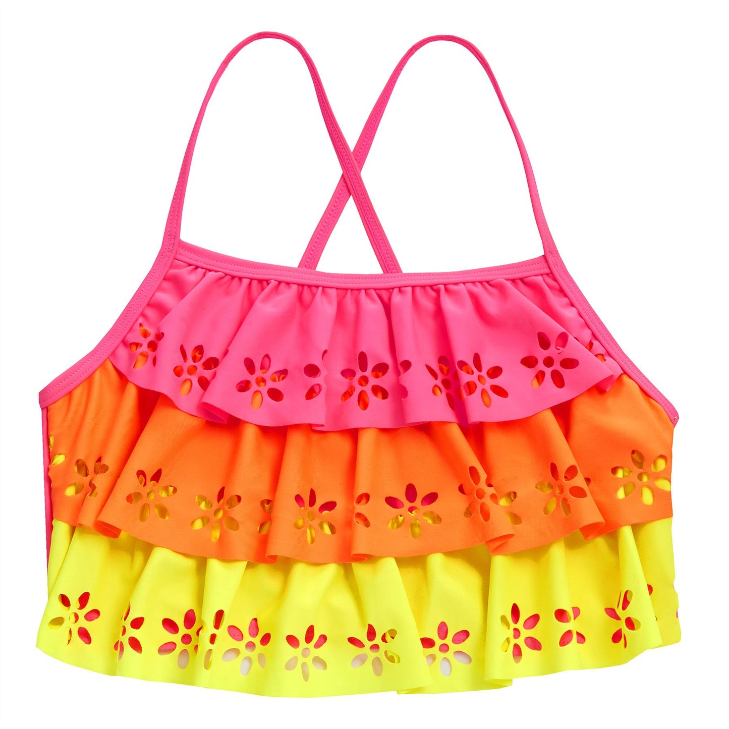 Red Melon Girls Laser Cut Floral Bikini Set - Pink