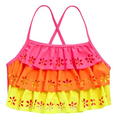 Red Melon Girls Laser Cut Floral Bikini Set - Pink