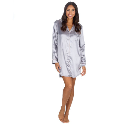 Slumber Party Womens Satin Nightshirt - Gunmetal