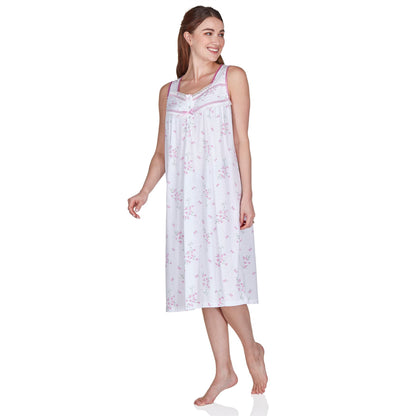 La Marquise Sleeveless Jersey Floral Nightdress - Ivory