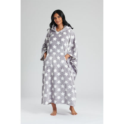 Loungeable Womens Star Long Luxury Fleece Hooded Poncho - Grey