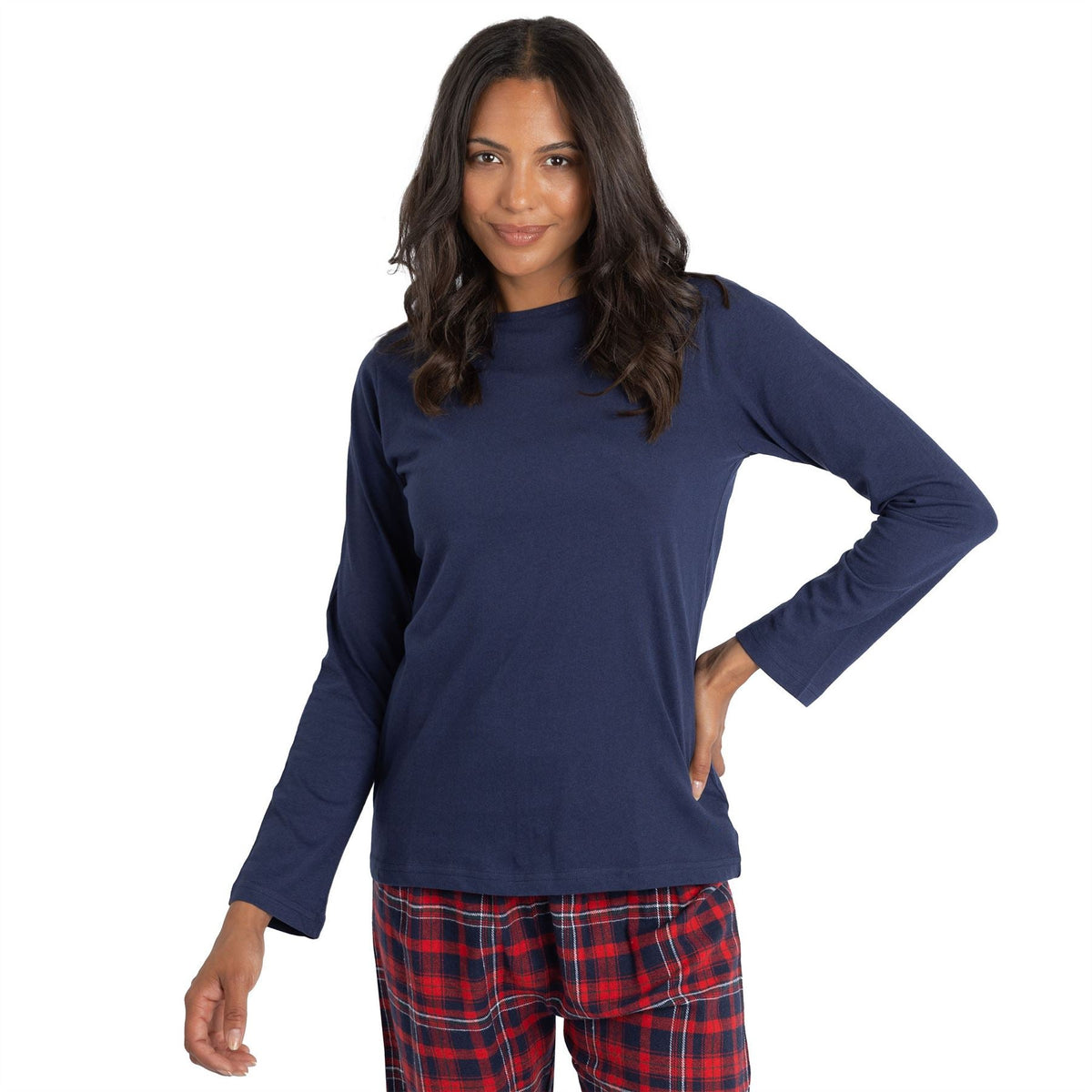 Momentii Womens Jersey/Flannel Pyjama Set - Navy/Red Check Momentii